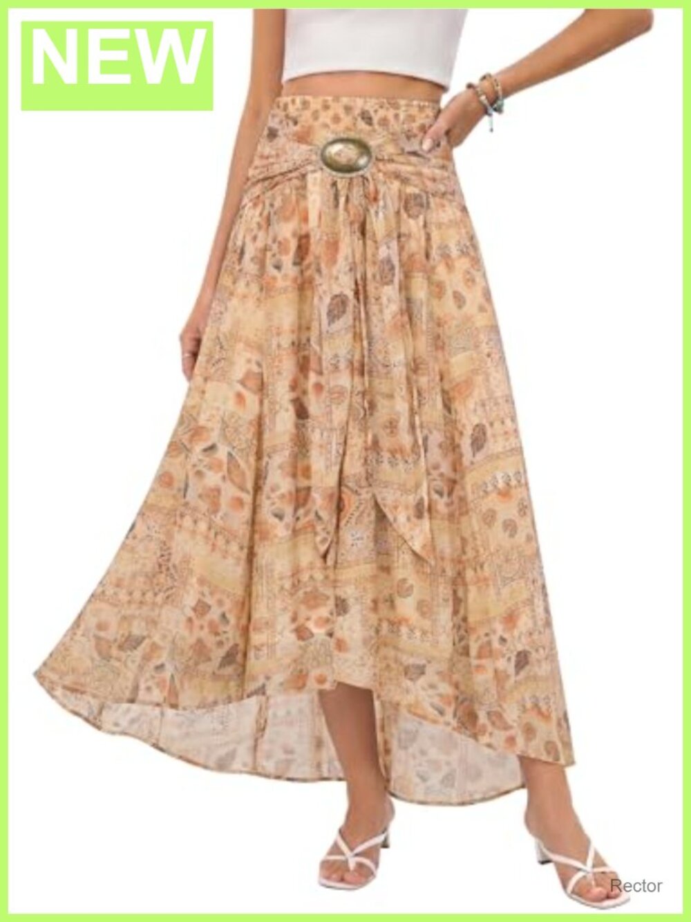 Flowy Boho High Low Maxi Skirt Drawstring Waist Summer Western